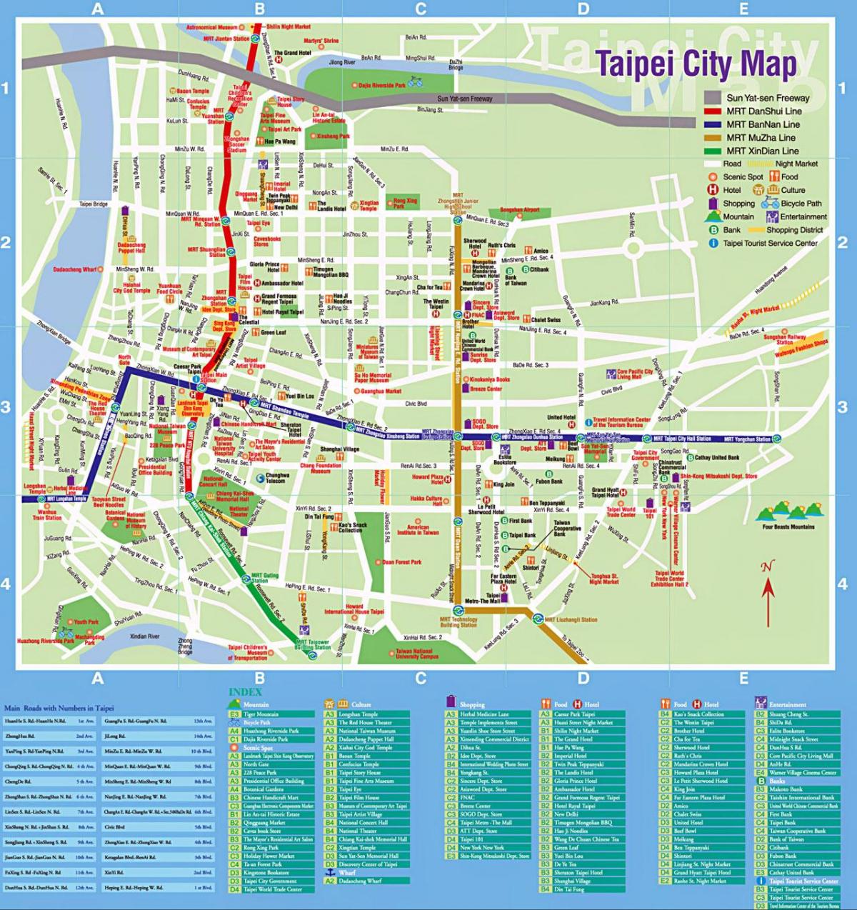 χάρτης της πόλης Taipei τουριστικά